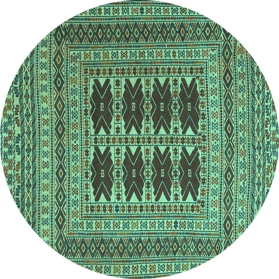 Ahgly Company Machine Washable Indoor Round Southwestern Turquoise Blue Country Area Rugs, 7' Round