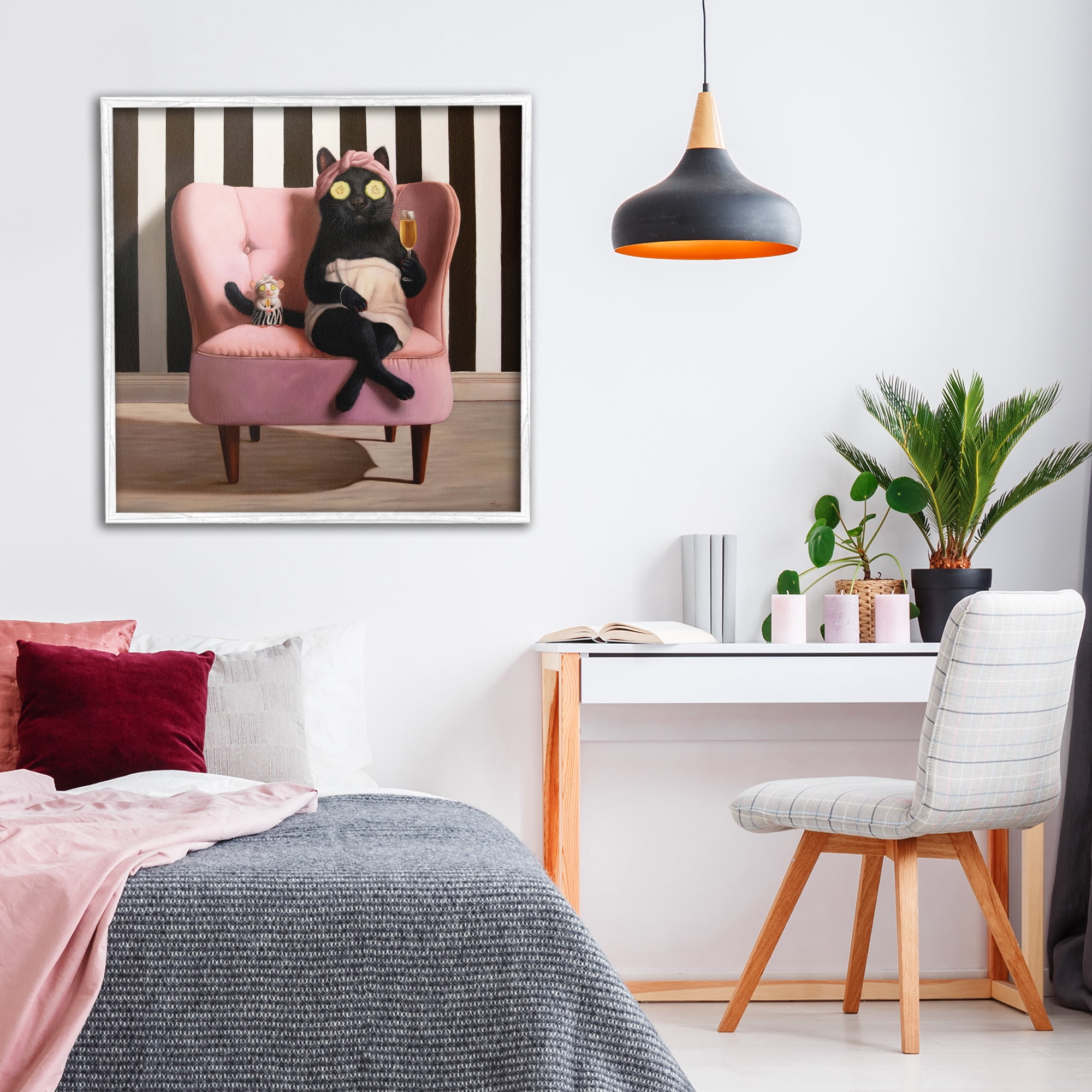 Stupell Industries Pamper Party Cat White Framed Giclee Art, design by Lucia Heffernan