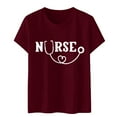 thumbnail image 4 of TSADFHJI Hauts d'Été pour Femmes Boho T-Shirt à Manches Courtes Imprimé Lettre Col Rond Uni G Rouge, 4 of 5