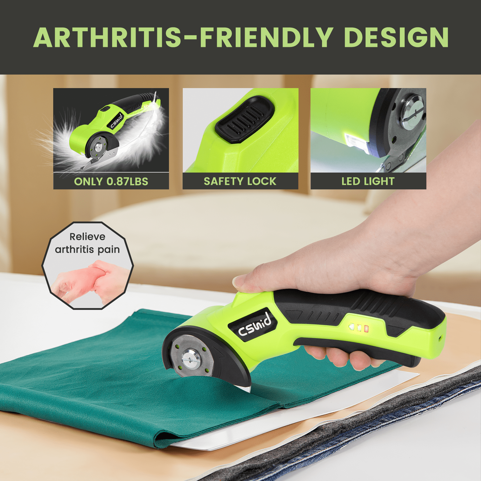 Cshidworld 4V Cordless Electric Scissors, Cardboard Cutter with 1 Blade Storage Box and USB Charging Cable, 2000mAh Cardboard Box Cutter for Cardboard Box,Thin Carpet & Plastic, Easy to Hold and Safe