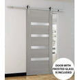 thumbnail image 3 of Sturdy Barn Door | Quadro 4113 Grey Ash with Frosted Glass | 6.6FT Rail Hangers Heavy Hardware Set | Solid Panel Interior Doors-28" x 80"-Silver Rail, 3 of 6