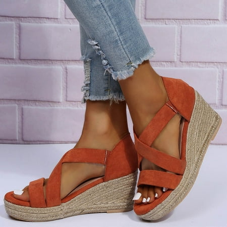 

sebulube Fashion Summer Women Sandals Wedge Heel Platform Open Toe Cross Strap Casual
