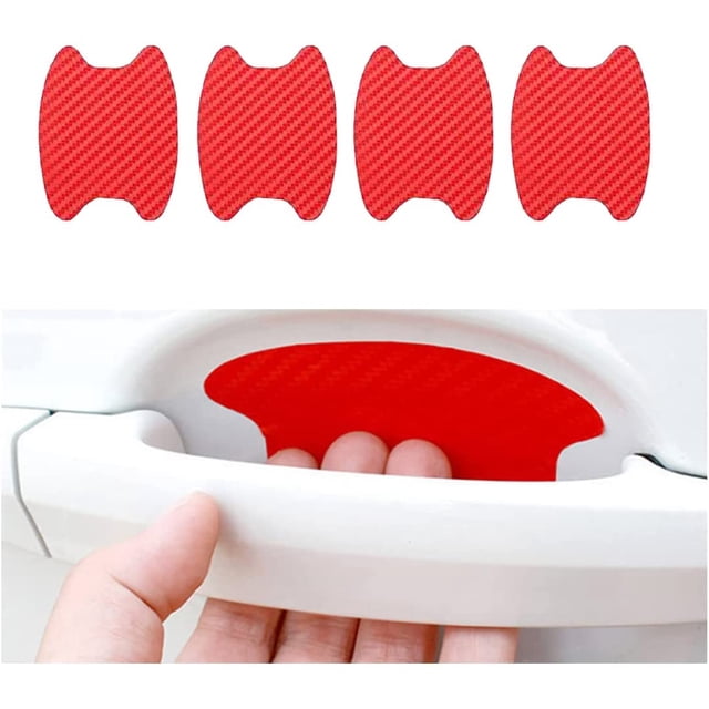 4PCS Carbon Fiber Anti-Scratches Car Cup Protector, Non-Marking Auto Door Protective Film, Universal for Most Handles (Red/4PCS)