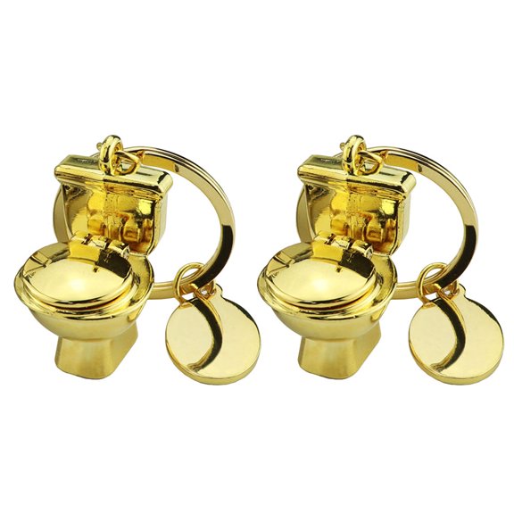 MLINS 2Pcs Simulation Closestool Designed Key Chain Creative Keyring Fashion Hanging Pendant Golden