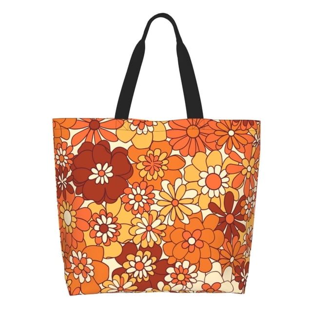 Balery Hippie Flower Bolsa Tote Estilo Estético con Cremalleras, Bolsa de Hombro, Bolsa de Compras Grande y Plegable
