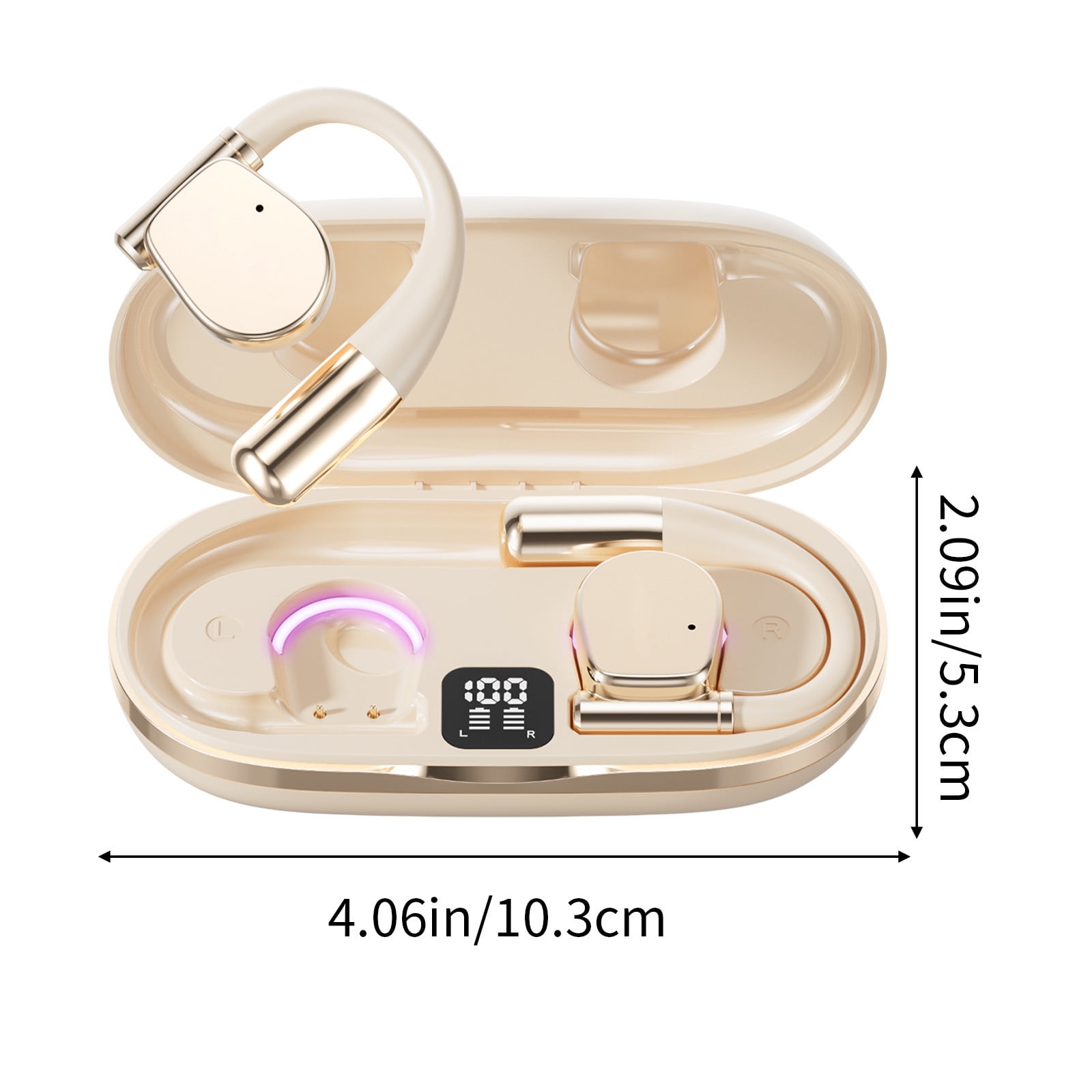 Nkmbld Wireless Earbuds Wireless Bluetooth Earphones Open End Non in Ear HD Call Digital Display Earphones, Beige