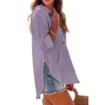 thumbnail image 3 of Women's Beach Cover Up Hoodies Sweatshirt Long Sleeve Sun Protection V Neck Breathable Shirt Top with Pockets Purple XXL, 3 of 7