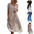 thumbnail image 5 of Robes pour Femmes Col en V Manches Courtes 2 Pcs Robe Asymétrique Fête Mariage Soirée, 5 of 5