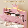 thumbnail image 5 of Princess Pink Bed Frame Twin with LED Lights & Charging Station, Velvet Platform Upholstered Bed for Teen Bedroom Pink Furniture, 5 of 9