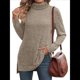 thumbnail image 2 of Tops Tipo Túnica para Mujer, Cuello Alto, Larga, Suéteres Oversize de Otoño, Abertura Lateral, Dobladillo Alto-Bajo Café S, 2 of 5