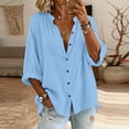 thumbnail image 3 of cocolona Loose Shirts for Women Crew Neck Button Down Long Sleeve Shirts Trendy Casual Solid Color Blouses, 3 of 7