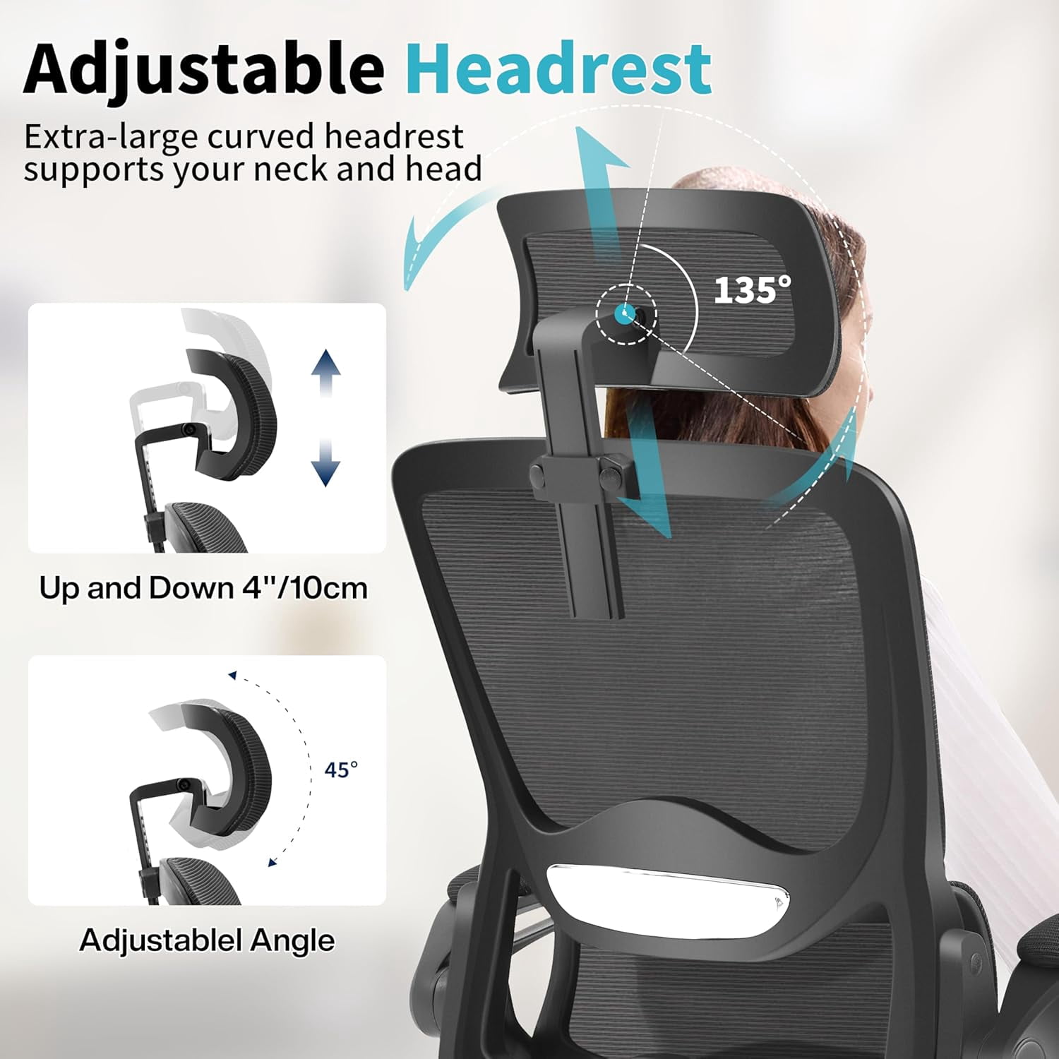 Ergonomic Office Chair,Mesh Office Chair with Lumbar Support,High Back Desk Chair with Flip-up Arms,400 lbs Big and Tall Computer Chair with Headrest,Comfy Desk Chairs (Black)