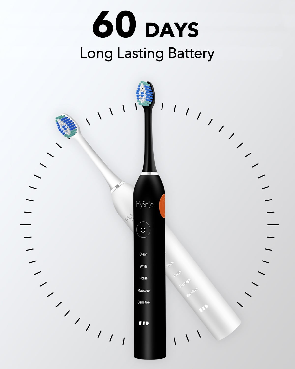 MySmile Rechargeable Sonic Electric Toothbrush for Adults, Enamel Safe Toothbrush, 6 Replace Heads 5 Deep Cleaning Modes, Black