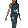 thumbnail image 1 of Unique Peacock Feather Long Dress Female Colorful Print Party Maxi Dress Spring Kawaii Bodycon Dresses Side Split Custom Clothes, 1 of 5