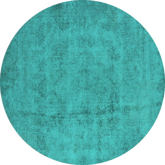Ahgly Company Machine Washable Indoor Round Oriental Turquoise Blue Industrial Area Rugs, 7' Round