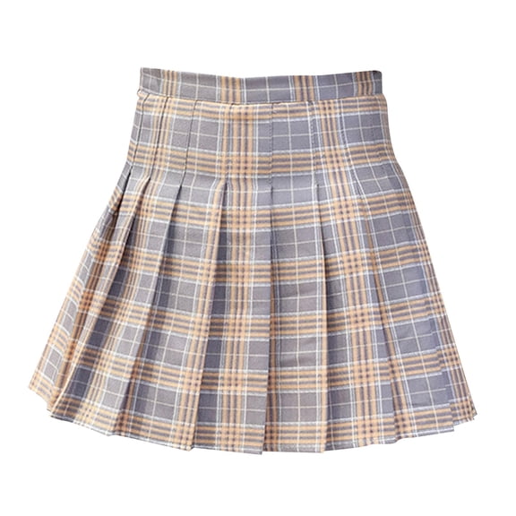 Wxqbjtam Women's Girls Cute Skater Skirts High Waist Pleated Plaid Mini School Uniform Skirts Casual College Lolita Harajuku Skirt Grey M