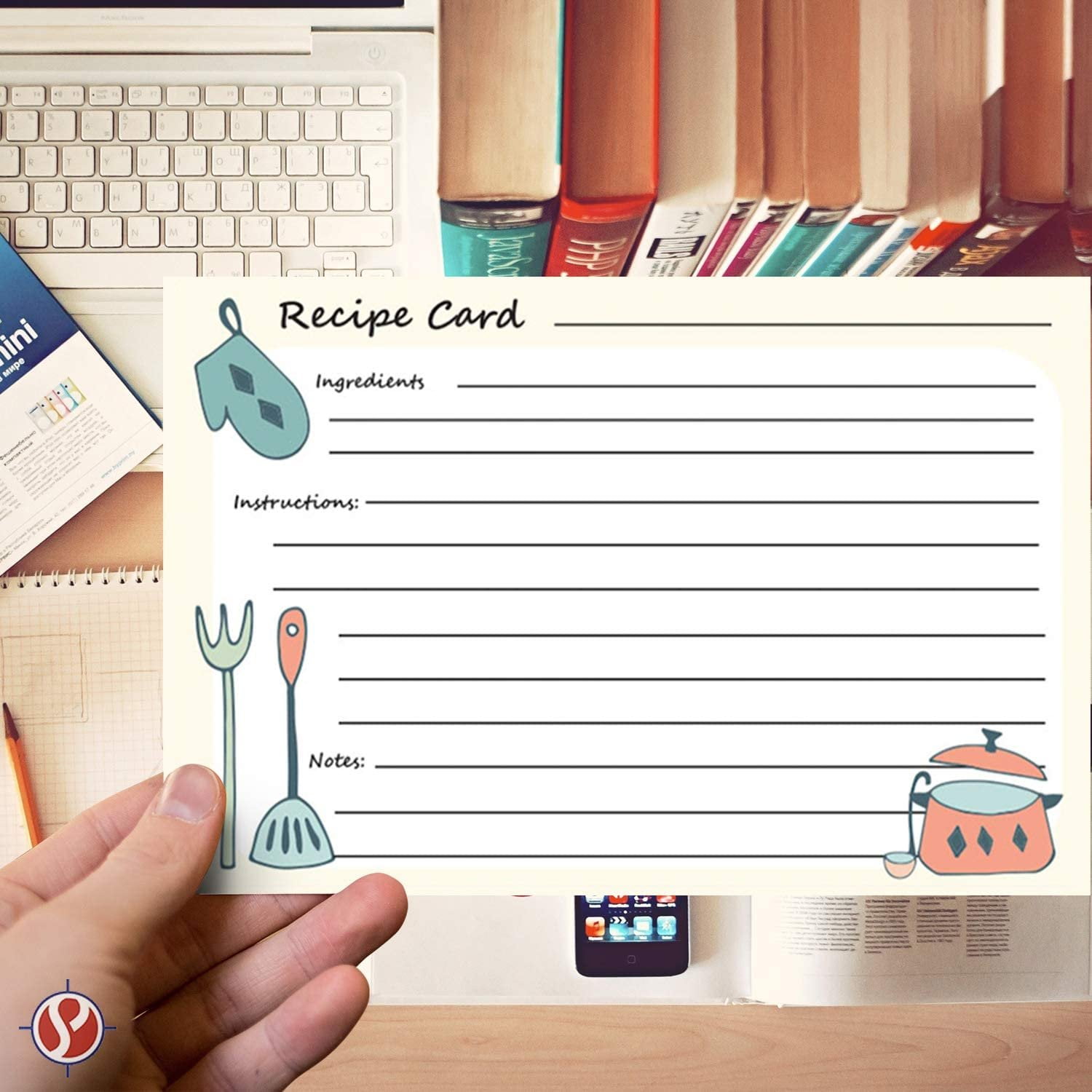 Premium Homey Kitchen Recipe Cards  Double Sided | Printed Thick and Sturdy 100Lb Cover Stock | 4" x 6" | 50 per Pack