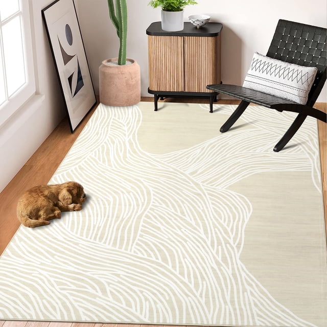 Modern Abstract Area Rug – Soft Low Pile Faux Wool Carpet – Non-Slip, Washable, Non-Shedding – Perfect for Living Room, Bedroom