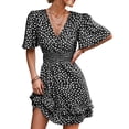 thumbnail image 1 of Vestido de una pieza con estampado floral y mangas con volantes para mujer, vestido informal de verano para uso diario, color negro, talla L, 1 of 5