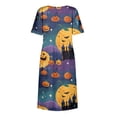 thumbnail image 6 of Women's Halloween Print Casual Dress, Short Sleeve V-Neck Style for Everyday Wear, Halloween Themed Fashion Dress for Ladies Light Purple L, 6 of 6