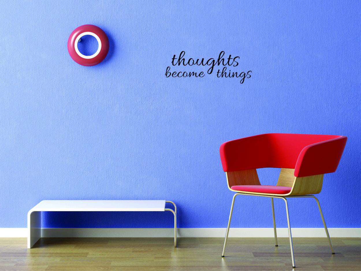 Black Design with Vinyl Moti 1869 2 Thoughts Become Things Inspirational Life Quote Self Esteem Peel & Stick Wall Sticker Decal 12 x 30