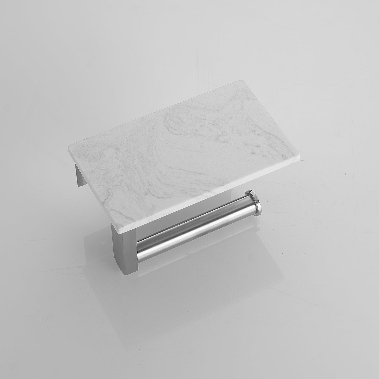 Wall Mount Toilet Paper Holder With Natural Marble Shelf Tissue Storage Holder In Brushed Nickel