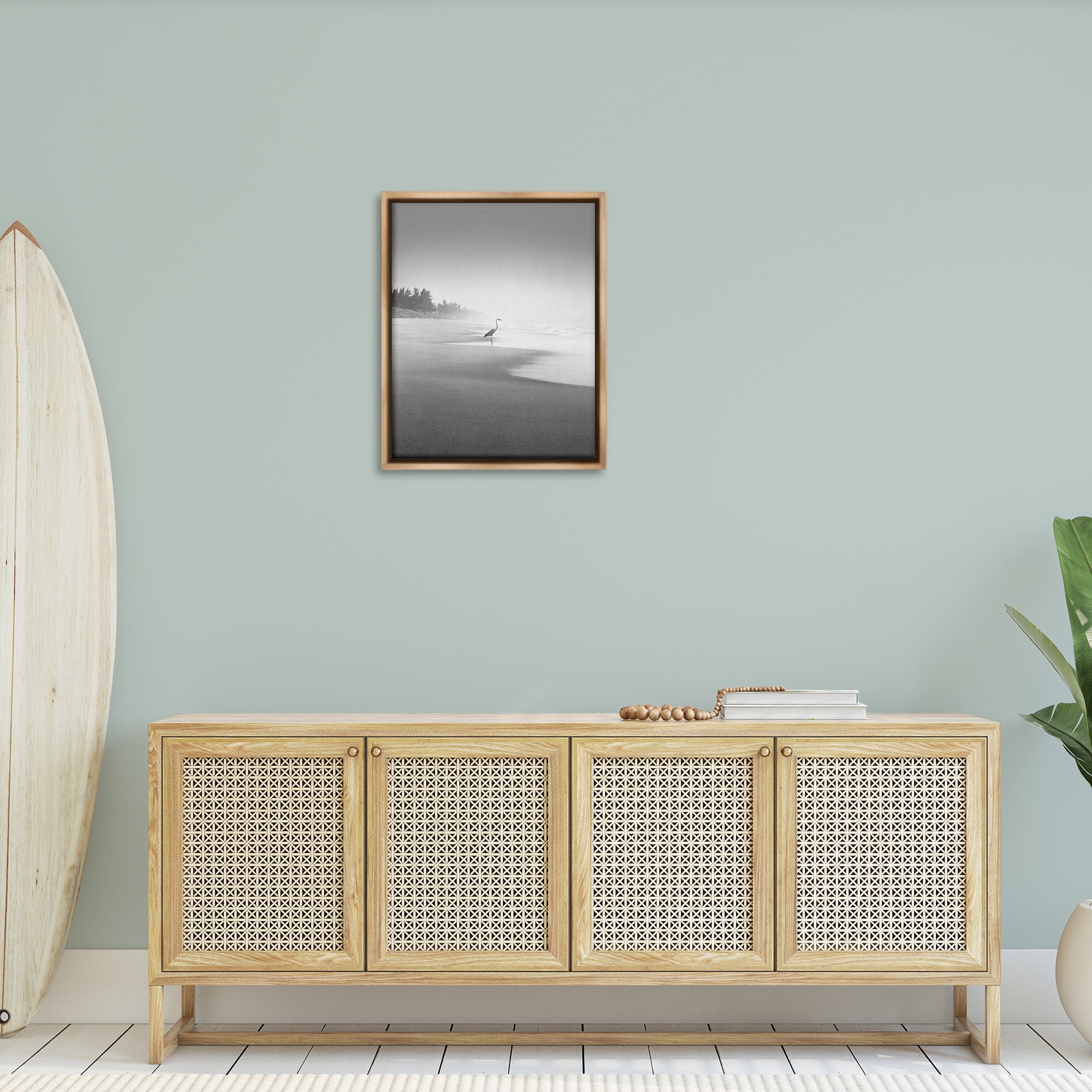 Stupell Industries Heron on Beach Coast Coastal Photography Brown Floater Framed Canvas Art Print Wall Art, 25 x 31