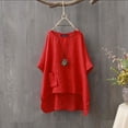thumbnail image 2 of Kureaily Women's Plus Size Round Neck Pocket Solid Color Irregular T Shirt Casual Summer Tees, 2 of 3