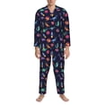 thumbnail image 3 of Fuzoiu Space Dinosaur Print Men's Long-Sleeved Pajama,Lounge Button Down Nightwear,Mens Notch Collar Pajama Set -XX-Large, 3 of 7