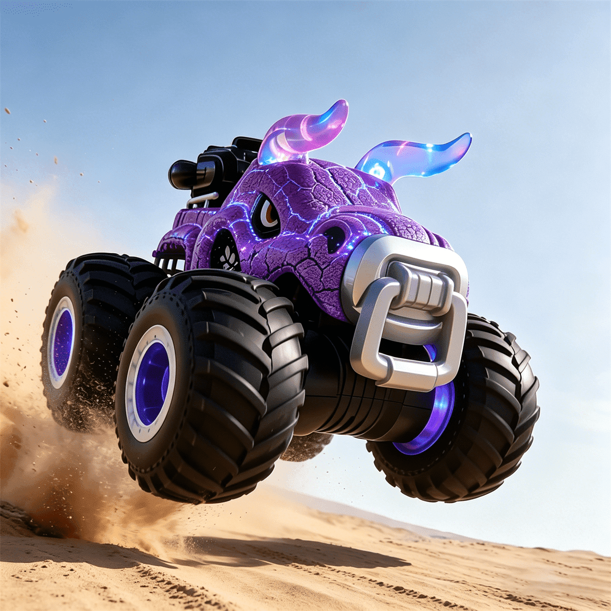 HNH 1:18 RC Monster Trucks Remote Control Car for Kids, 360°Rotating All Terrain RC Stunt Car with Light & Music, Cow-Purple