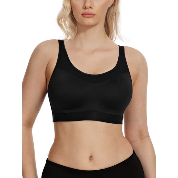 Deyllo Wireless Sport Bras for Women High Impact Workout Bras Full Coverage Support Exercise Bras Black Seamless Comfort Yoga Bras Clothes Size 38DD