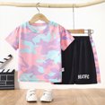 thumbnail image 2 of Boys Athletic Outfit Short Set Camo Print Quick-Dry Short Sleeve T-Shirt and Color Block Shorts Sports Tracksuit 2-7 T, 2 of 5