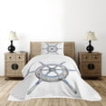 thumbnail image 4 of Ambesonne Nautical Quilted Bedspread Set 2 Pcs, Wooden Ship Wheel, Twin Size, Blue White, 4 of 5