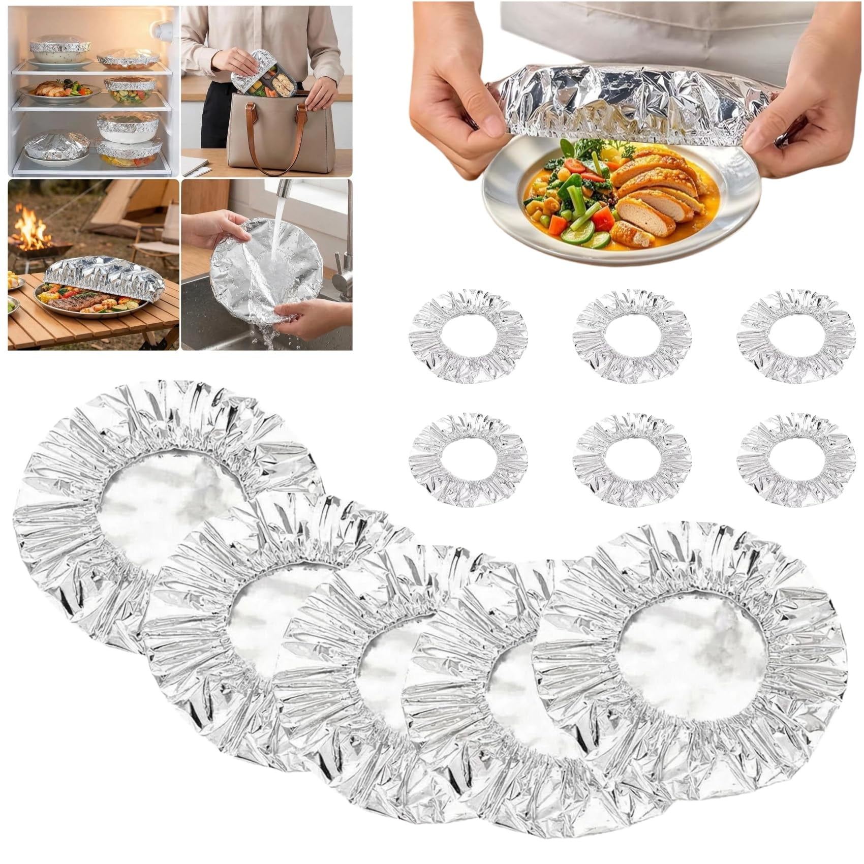 Aluminum Foil Food Covers Upgrade Reusable Heat Retaining Covers Fresh Keeping Thermal Insulation 110℃ (230&deg;F) Heat-Resistant Elastic Thickened Bowl Covers for Kitchen Dishes & Food Containers
