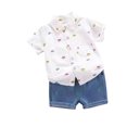 thumbnail image 1 of Odeerbi 6M-5Y Niños Trajes de Verano Algodón Manga Corta Camisa Jeans Pantalones Cortos Conjunto Coche Impreso Camisa Denim Pantalones Cortos Dos Piezas, 1 of 5