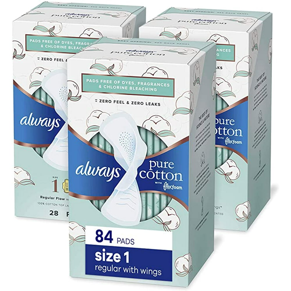 Always Pure Cotton with Flexfoam Pads, Size 1,Regular Absorbency (3