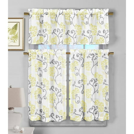 Duck Drapes - Duck River Rivietta Faux Linen 3 Piece Kitchen Curtain Set