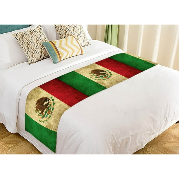 YKCG Mexican Flag Grunge Vintage Style Home Decor Bed Runner Bedding