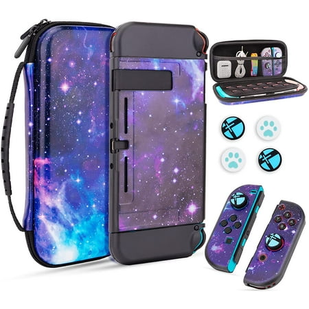 TCJJ Hard Carrying Case Compatible with Nintendo Switch,Galaxy Portable Travel Case with Soft TPU Protective Cover Case & Thumb Grips for Nintendo Switch,Black, Christmas Birthday Gift for Kids