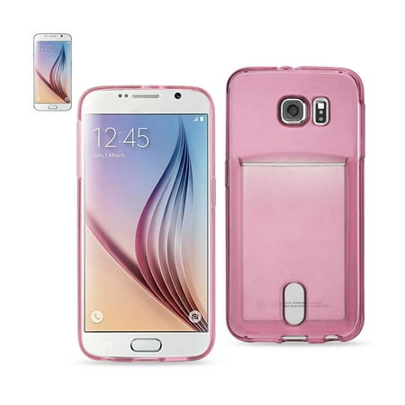 Reiko TPU Case Cover with Card Slot for Samsung Galaxy S6 Edge - Clear/Hot Pink