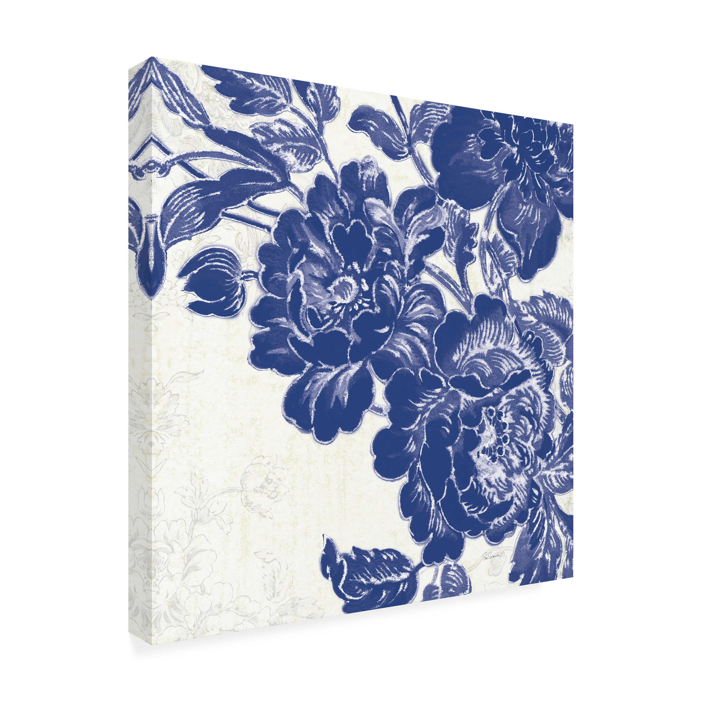 Trademark Fine Art 'Toile Roses V Indigo' Canvas Art by Sue Schlabach