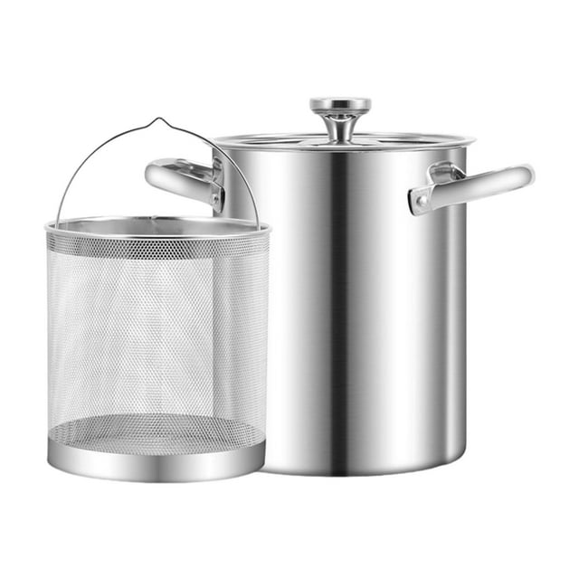 Ollas para freír profundas,Olla para freír espárragos de acero inoxidable 304,Cocedor de espárragos y verduras con cesta extraíble,Pasta Espaguetis Huevos cocidos Aceite Sartén ,Olla