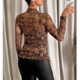 thumbnail image 3 of Chiclily Lace Top with Long Sleeves Stand Collar Floral Sexy Mesh See Through Shirts Blouse Ideal for Parties and Clubs S-2XL in Browm Boho Print, 3 of 6
