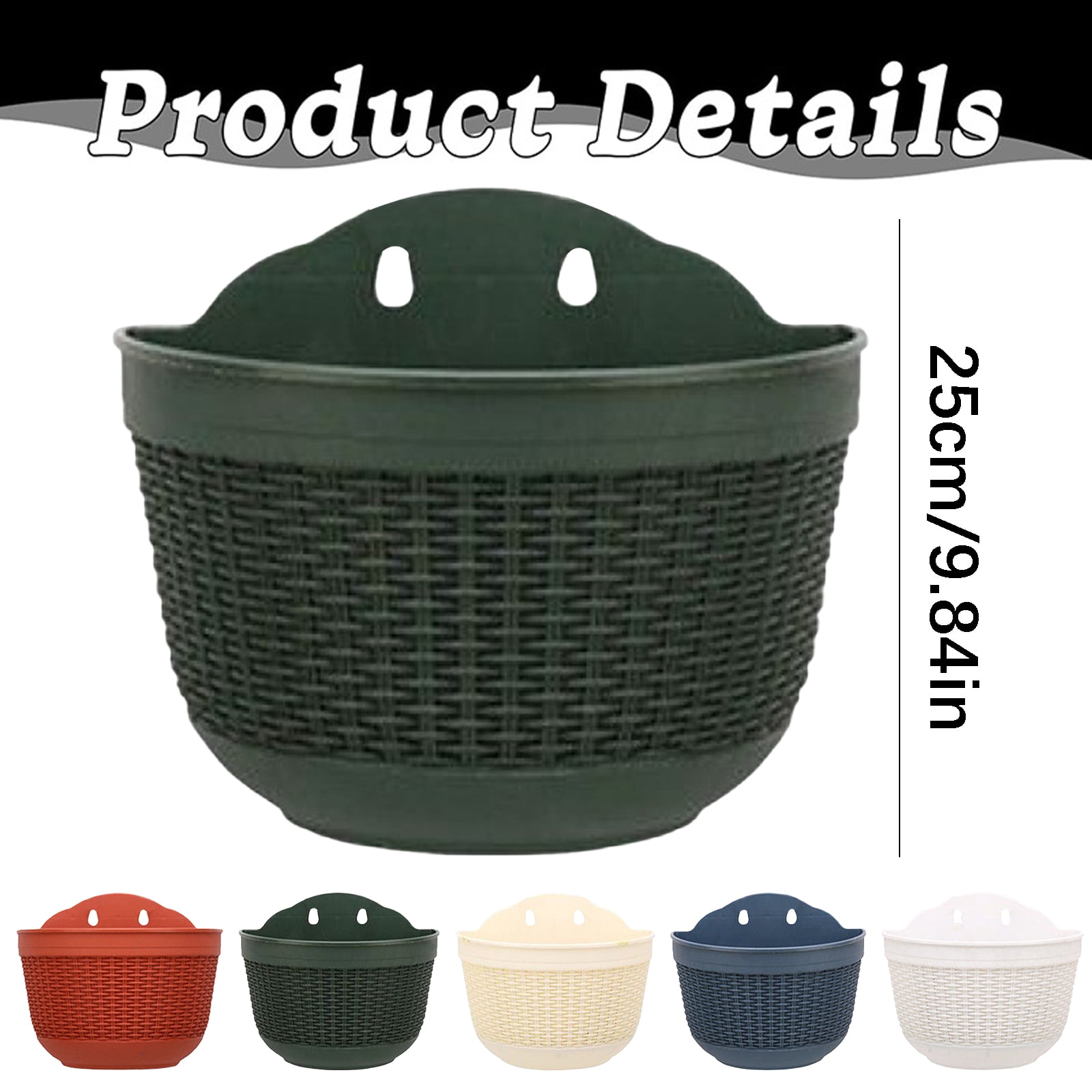 Kjfeif Wall Hanging Planter, Hanging Planter Pot Half Round, Imitation Rattan Wall-Mounted Semicircular Flower Pot, for Indoor Outdoor Balcony Fence