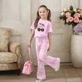 thumbnail image 2 of Trendfront Girls Bowknot Print Outfit Set Crew Neck Short Sleeve Shirt Summer 2 Piece Casual Fashion Playwear Set for Girls Trendy Clothing Style Clothes Set, 2 of 5
