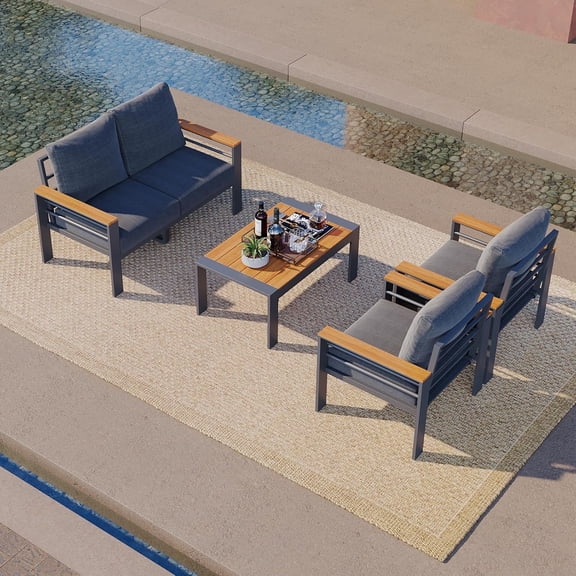 Aoxun Aluminum Outdoor Patio Furniture Set, 4 Seats Outdoor Sectional with Coffee Table (Loveseat and Single Seat 2 Pcs)
