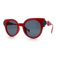 thumbnail image 4 of Womens Ornate Fancy Thick Mod Plastic Round Horn Fashion Sunglasses Red - Black, 4 of 8