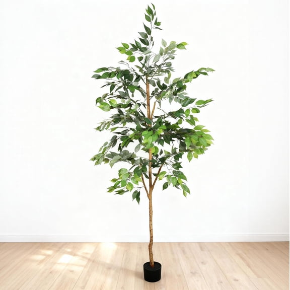 S-HOME 6ft Artificial Ficus Tree in Pot, Realistic Faux Plant for Indoor Home Office Decor