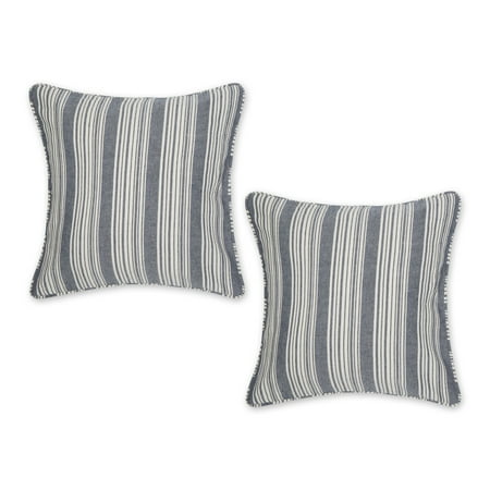 2pc 18"x18" Herringbone Striped Recycled Cotton Square Throw Pillow Cover Navy - Design Imports