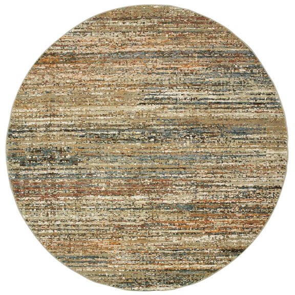 Oriental Weavers Atlas Area Rug 8037J Casual Gold Striped Banded 7' 10" x 7' 10' Round
